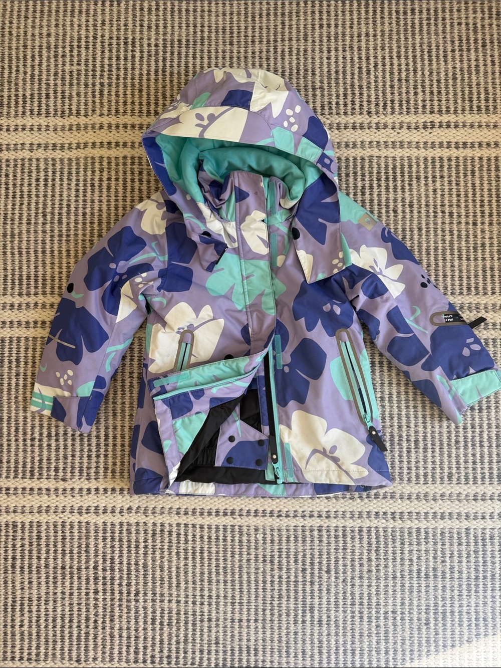 Kids Reima Floral Ski Jacket with Hood - Purple & Aqua